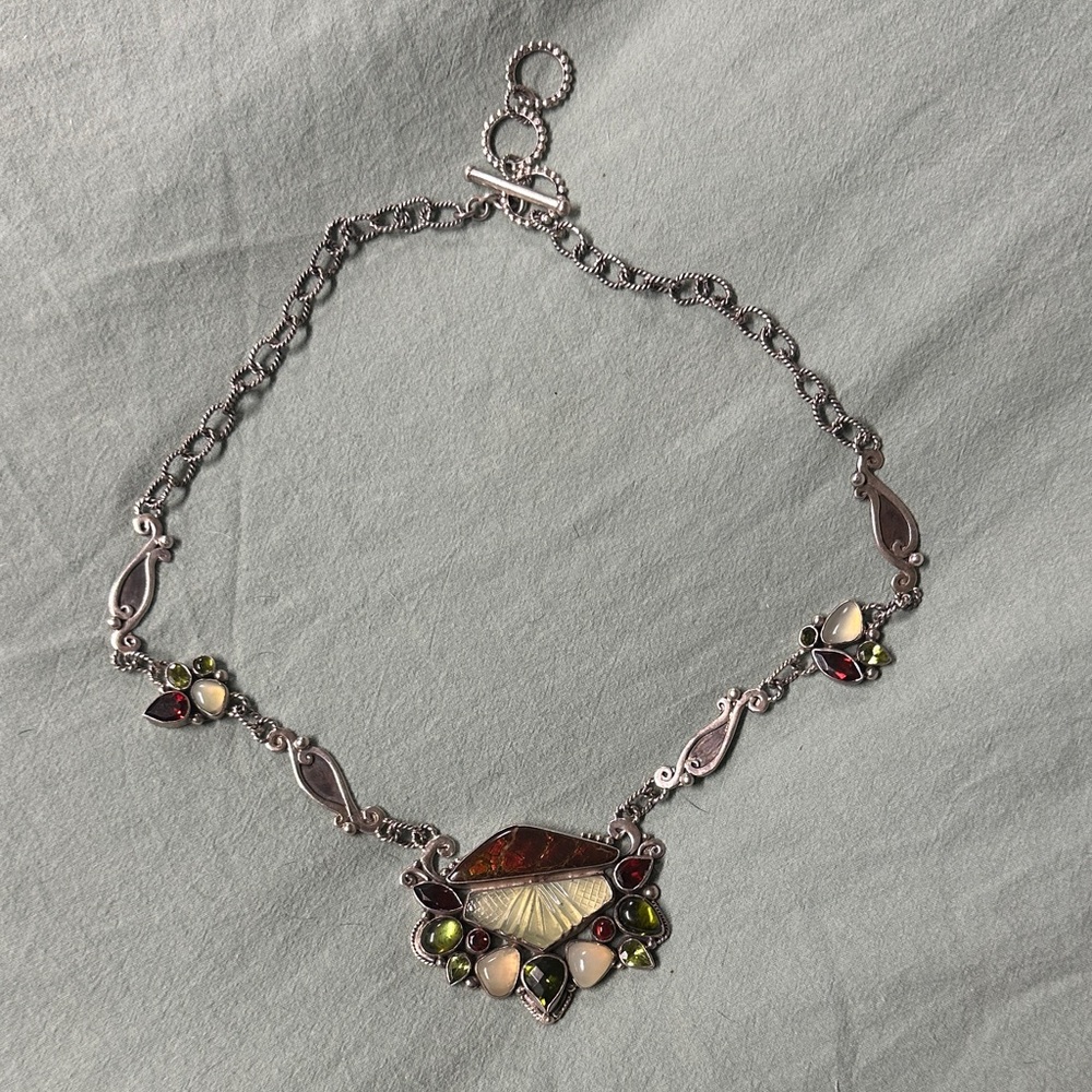 Sterling Silver Multicolor Gemstone Pendant Necklace - Women Jewelry